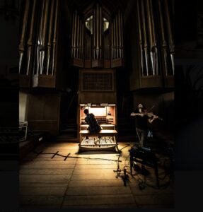 LEVITATION, photo by Peter Hoennemannm music by Tobias Preisig (viol) & Stefan Rusconi (church organ)